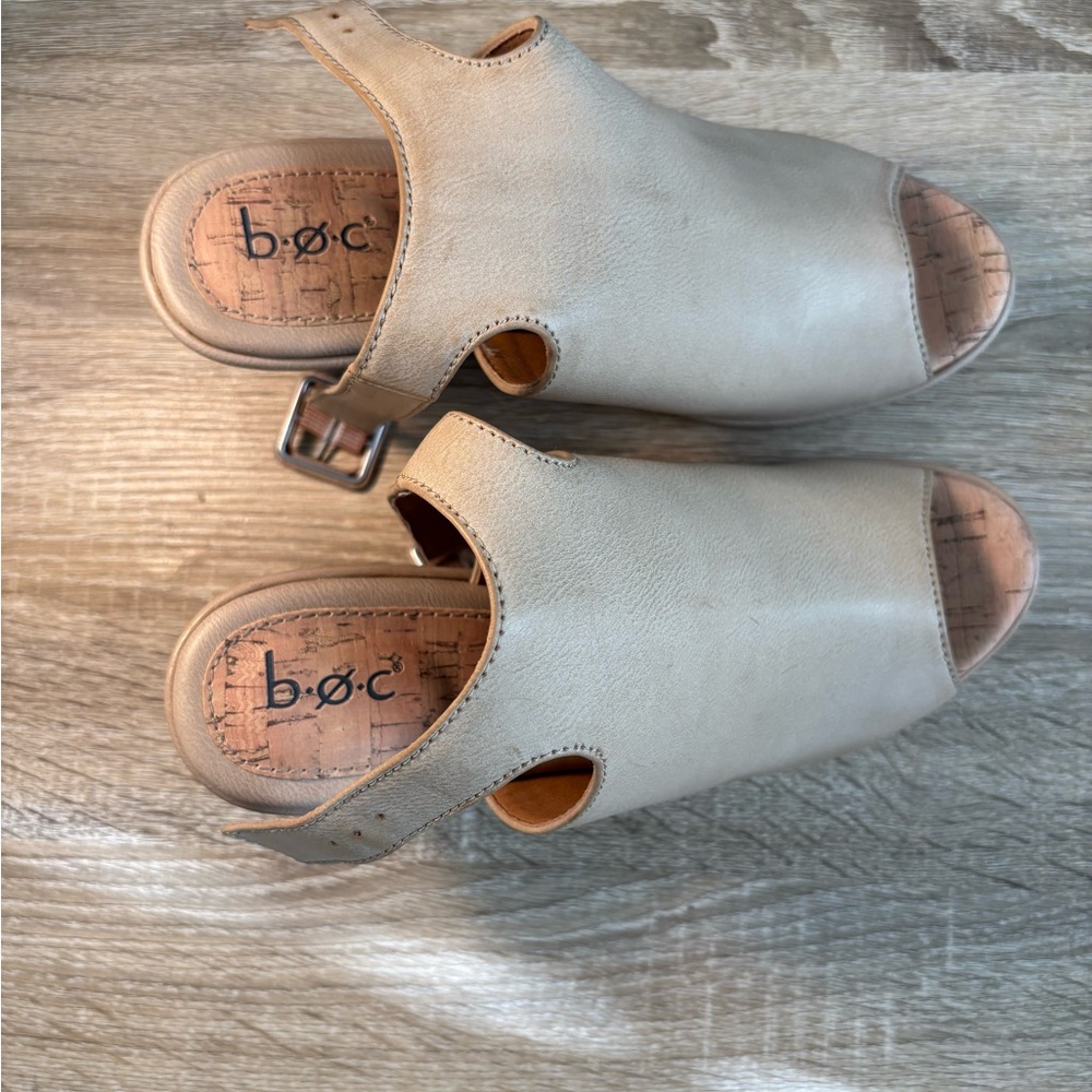 b.o.c Tan Mules with Slip-On Comfort and Buckle Detail